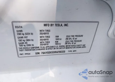 2024 Tesla Model Y Long Range Dual Motor All-Wheel Drive from USA, damaged, VIN 7SAYGDEE8RA290335